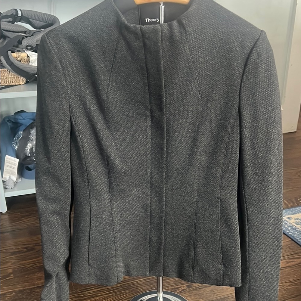 Theory Gray Structured Blazer with Zipper and Fitted Silhouette